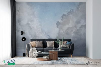 storm front over the ocean in shades of blue - wall mural
